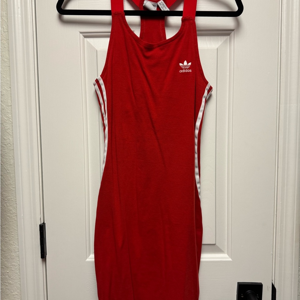 Adidas Red Body Con Dress with White Details
